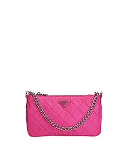 Quilted Chain Crossbody, Nylon, Pink, S, 165, DB, Strap, 4